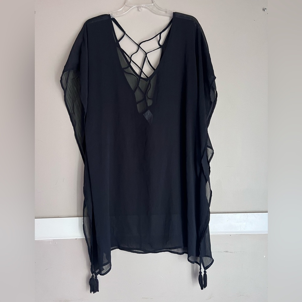 Kona Sol Black Mesh Swim Cover-Up